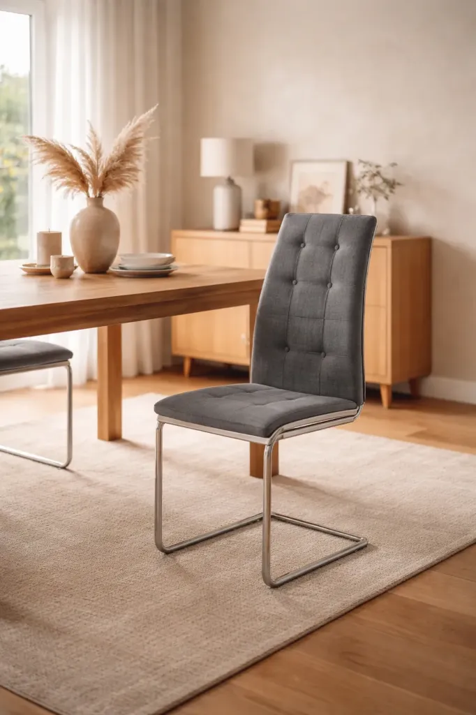 [CHAISE-1058] CHAISE GRISE ET BLANC EN TISSU