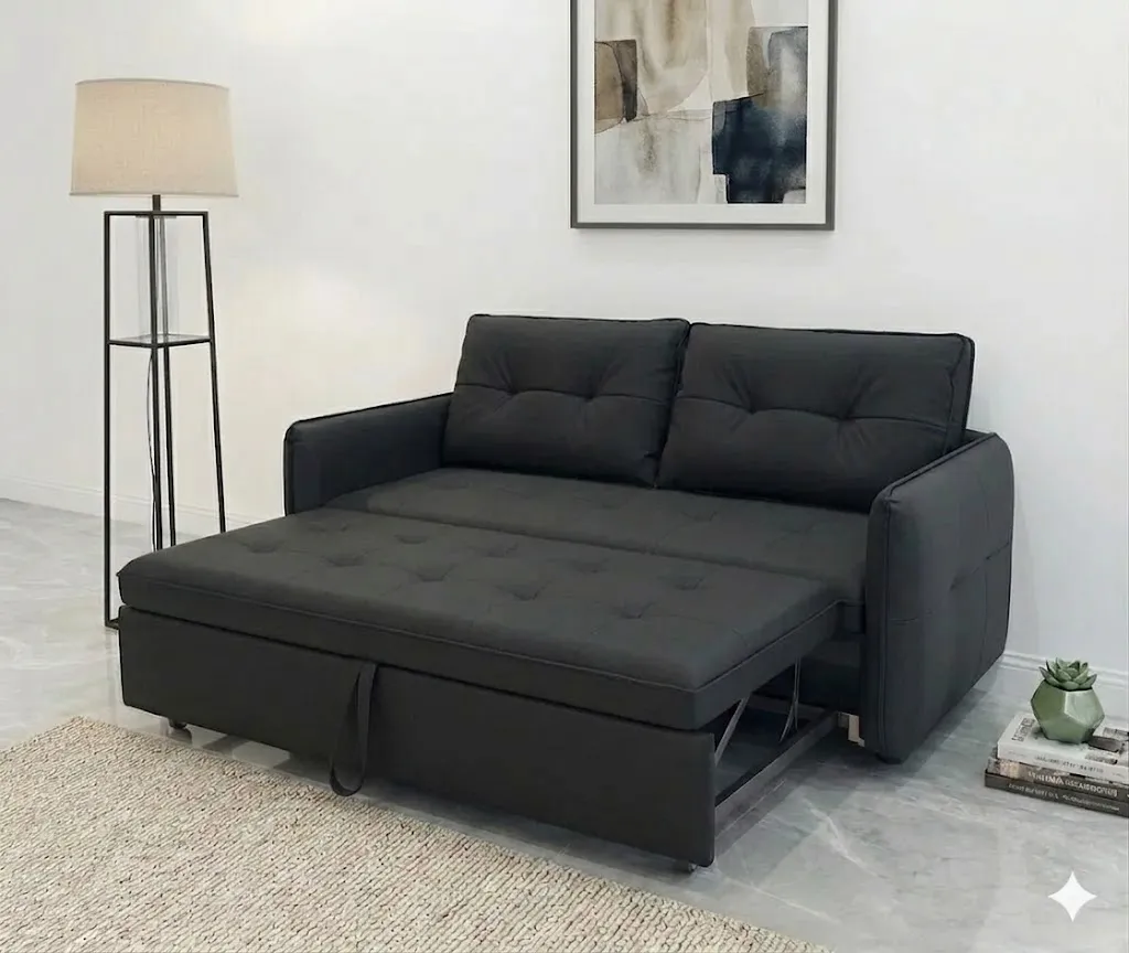 [SALON-2602] CANAPÉ NOIR CONVERTIBLE