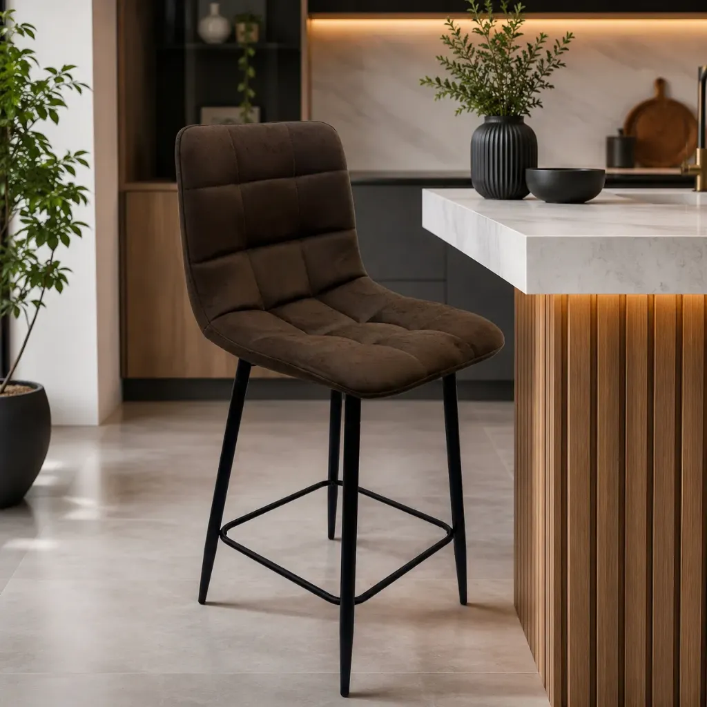 [CHAISEBAR-962] CHAISE BAR MARRON FONCE PIEDS EN METAL