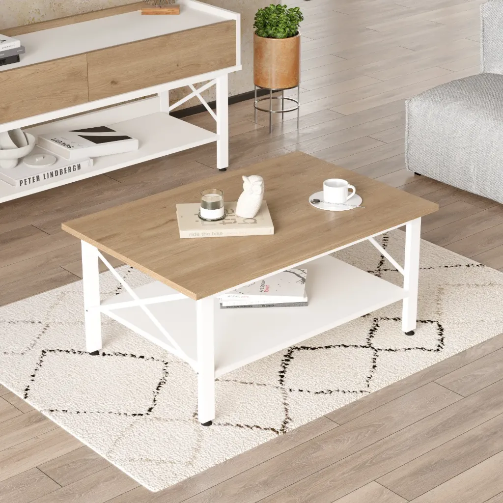 [MA2-SW-TB] TABLE BASSE BLANCHE PLATEAU EN CHÊNE