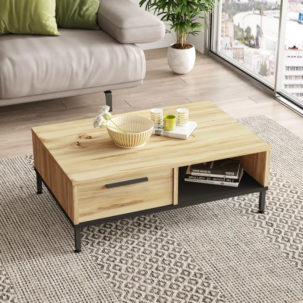 [LV18-KL-TB] TABLE BASSE FOCH 1 CHENE TIRROIR ET RANGEMENT