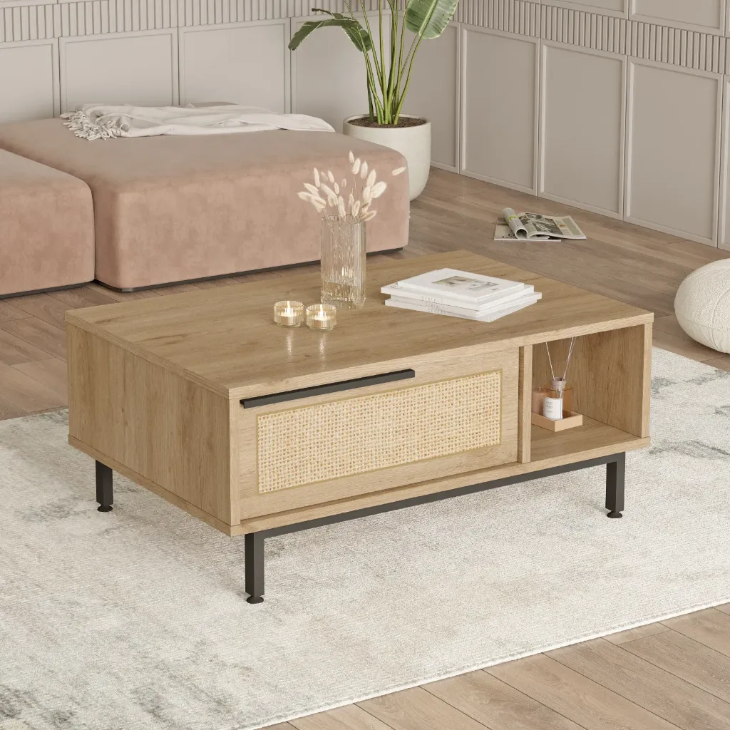 [ON2-SU-TB] TABLE BASSE EN CHENE AVEC RANGEMENT
