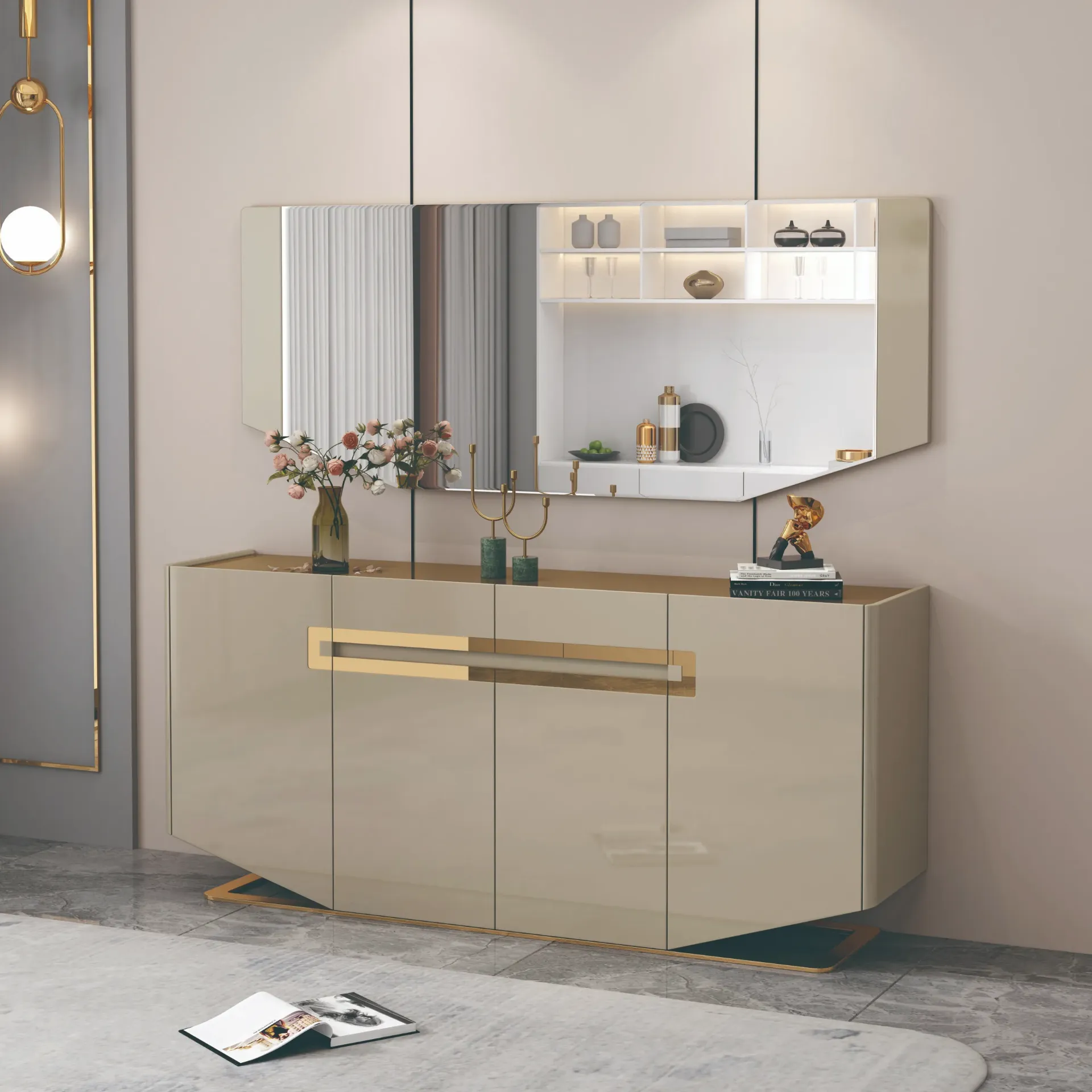 [BAHUT-90964] BAHUT BEIGE ET DORE ELEGANT