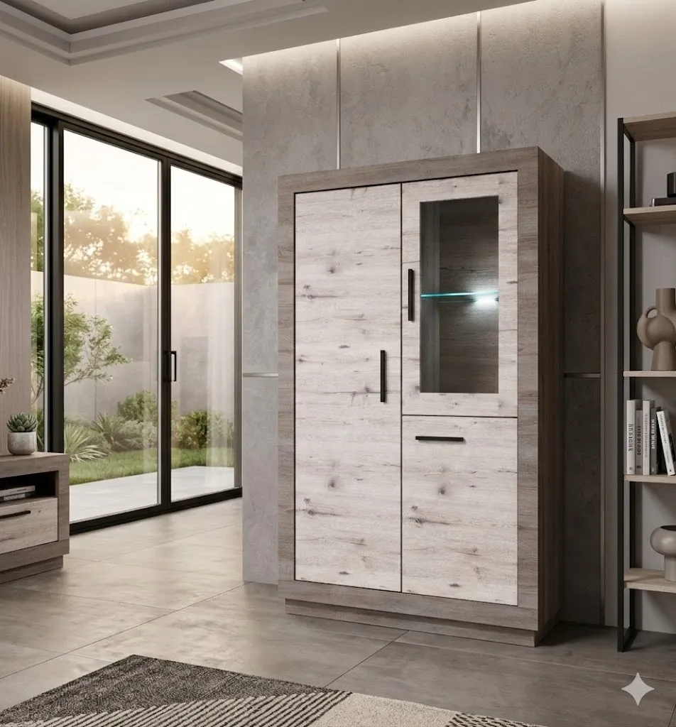 [PANAMA-VITRINE2P] VITRINE PANAMA 2 PORTES BOIS CHENE BLANCHI