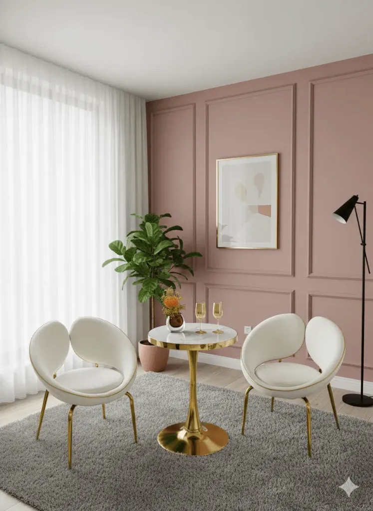 [TABLE-8029BEIGE] TABLE D'APPOINT EN MARBRE  (+2 CHAISES BLANCHES)