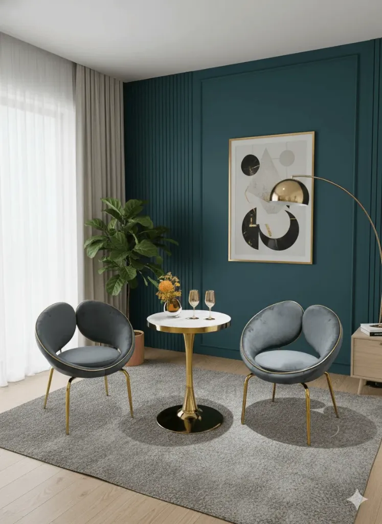 [TABLE-8029GRIS] TABLE D’APPOINT MARBRE (+2 CHAISES GRISES)