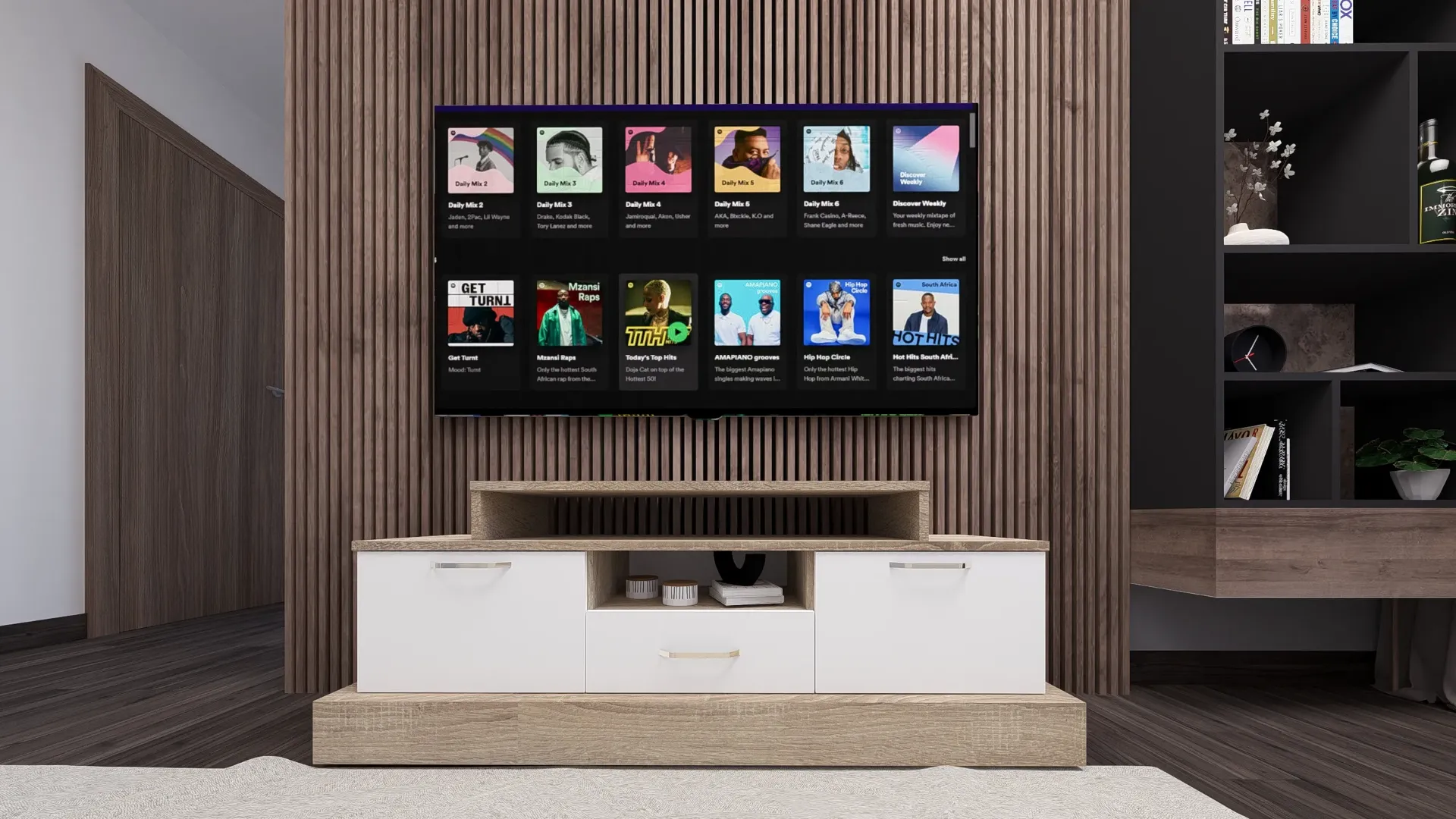 TABLE TV CHÊNE ET BLANC