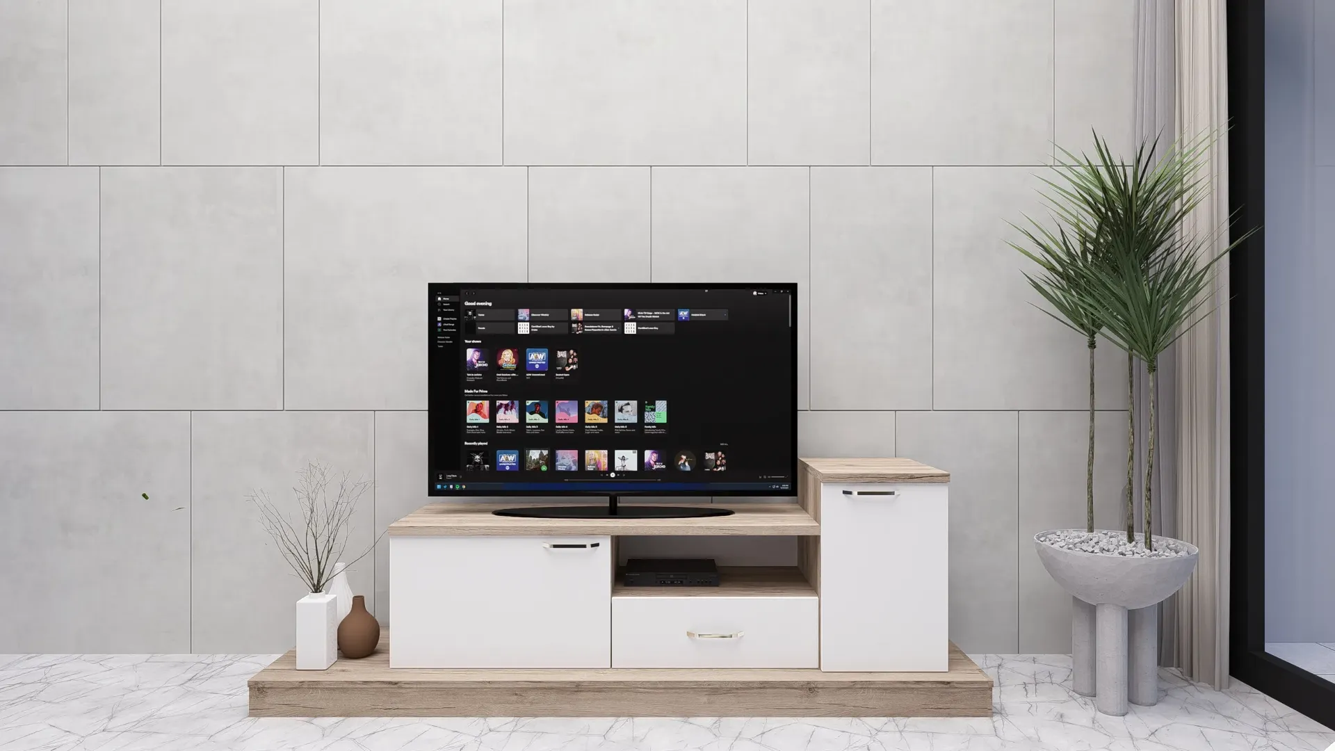 FLORA 05 TABLE TV CHÊNE ET BLANC