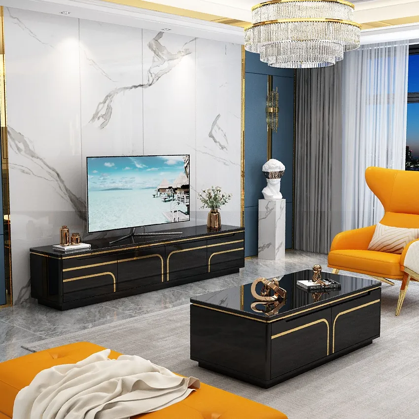 [92444-TV] TABLE TV NOIR ET DORE ELYS