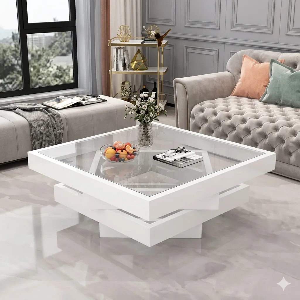 [92486-TB] TABLE BASSE BLANCHE CONTEMPORAINE