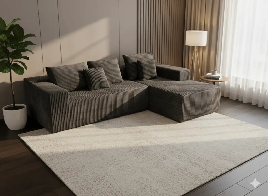 [salon-6009] CANAPÉ D'ANGLE COMPRESSÉ GRIS