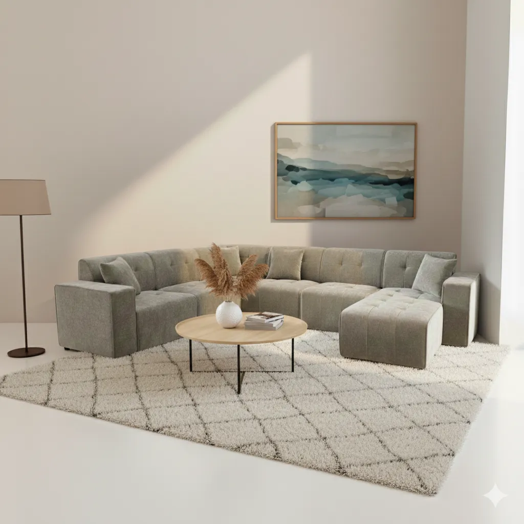 [SALON-IB2531] CANAPÉ BEIGE PANORAMIQUE 6 PERSONNES IB2531
