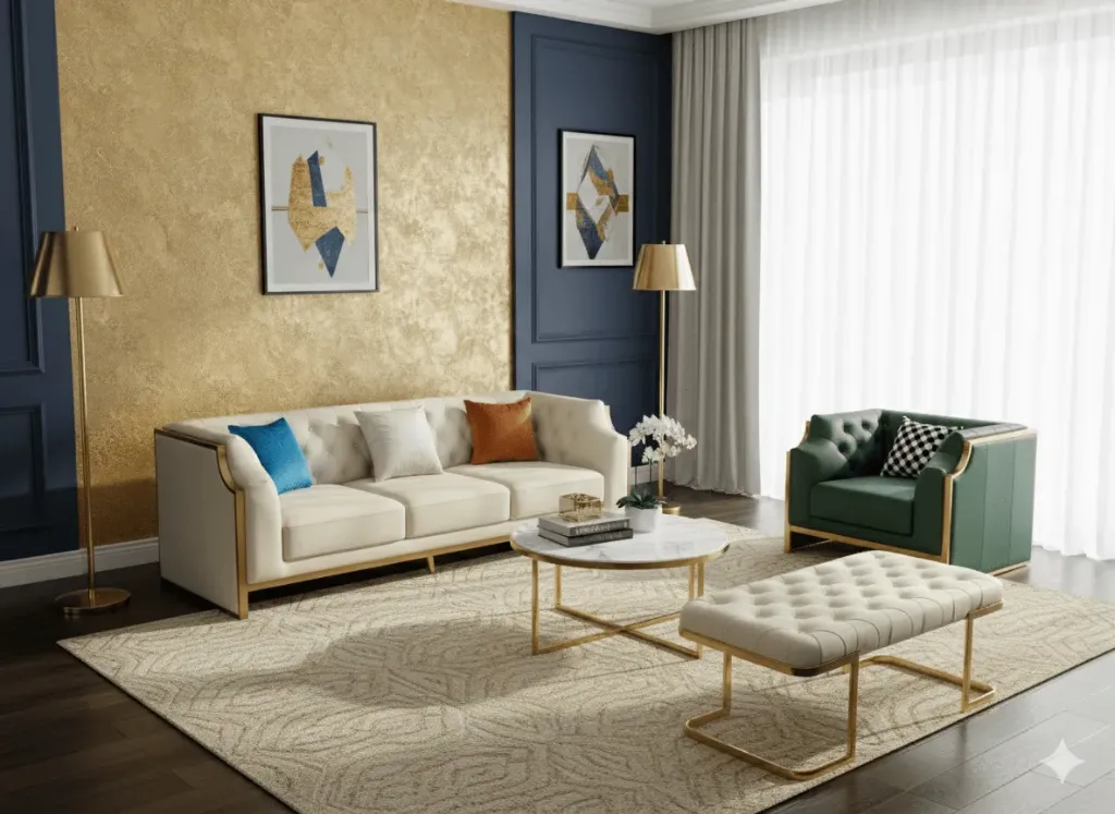 [salon-501] SALON LUXE 1(vert)+3(blanc)+REPOSE PIED