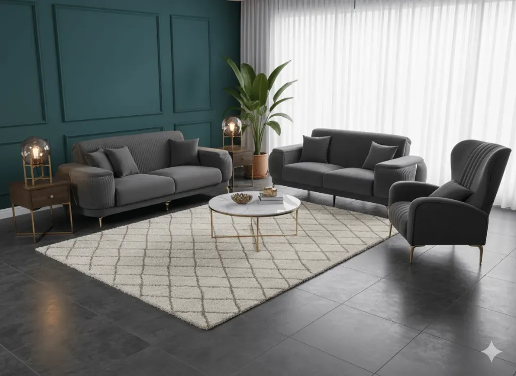 [salon-s616] SALON ÉLÉGANT 1 +2+3 GRIS