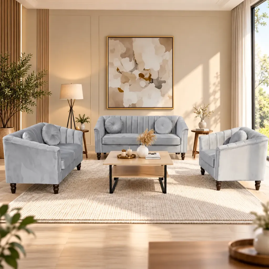 [SALON-IB2505] CANAPÉS GRIS 2+2+1 IB2505