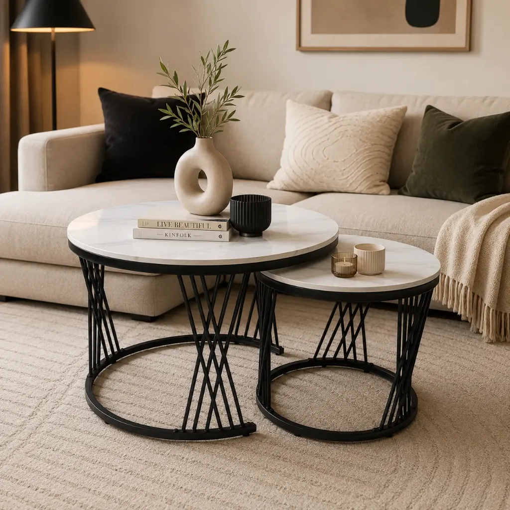 [T310-TB] LOT DE 2 TABLES BASSES GIGOGNES EFFET MARBRE