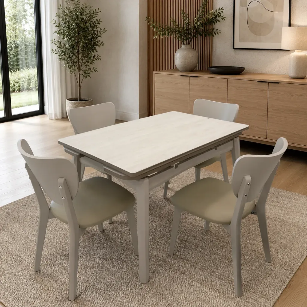 [[TABLE-2359-2] +[CHAISE-2380]] PACK TABLE KALYS EXTENSIBLE + 4 CHAISES COCO