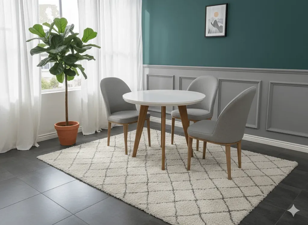 [TABLECHAIS-386] Ensemble repas scandinave Luna Blanc – Table ronde + 4 chaises