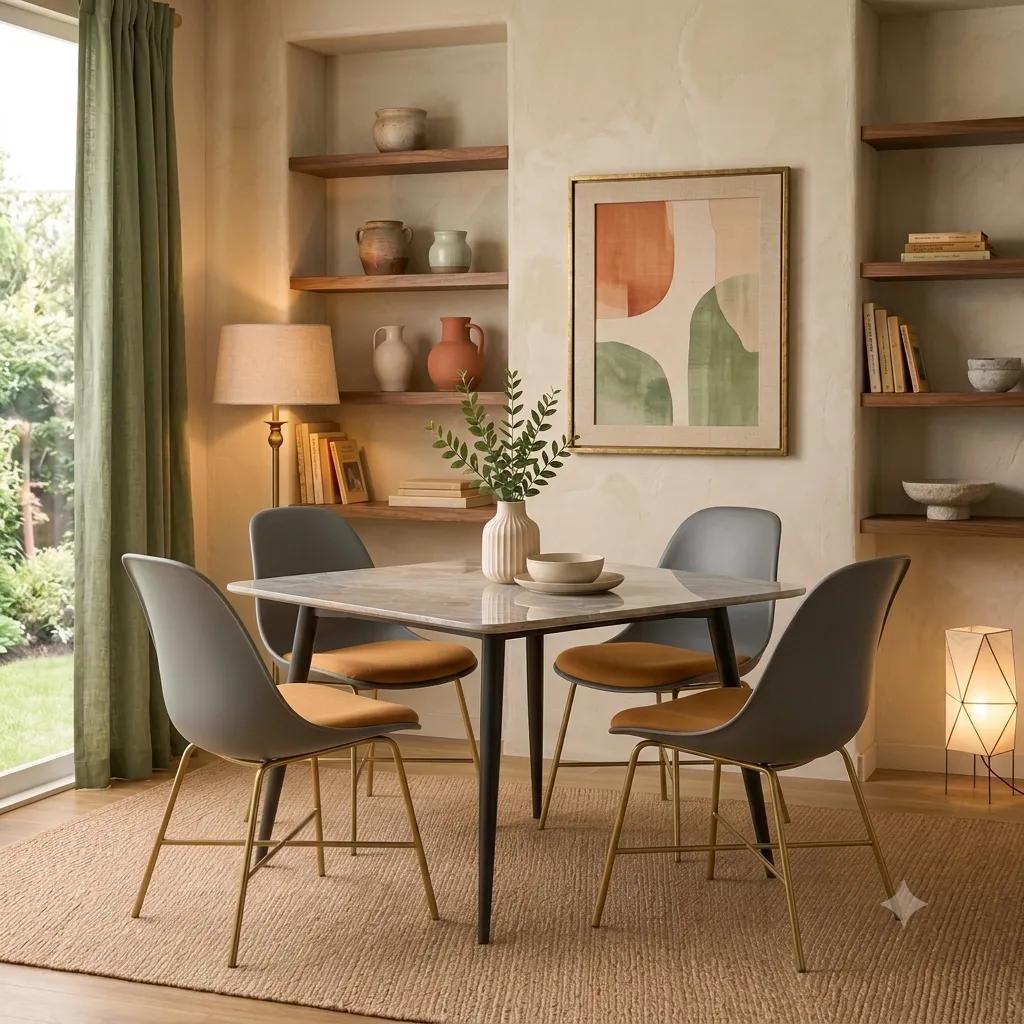 [TABLE-8080] Table à manger Mesa - Pieds en métal noir et plateau en verre gris effet marbre