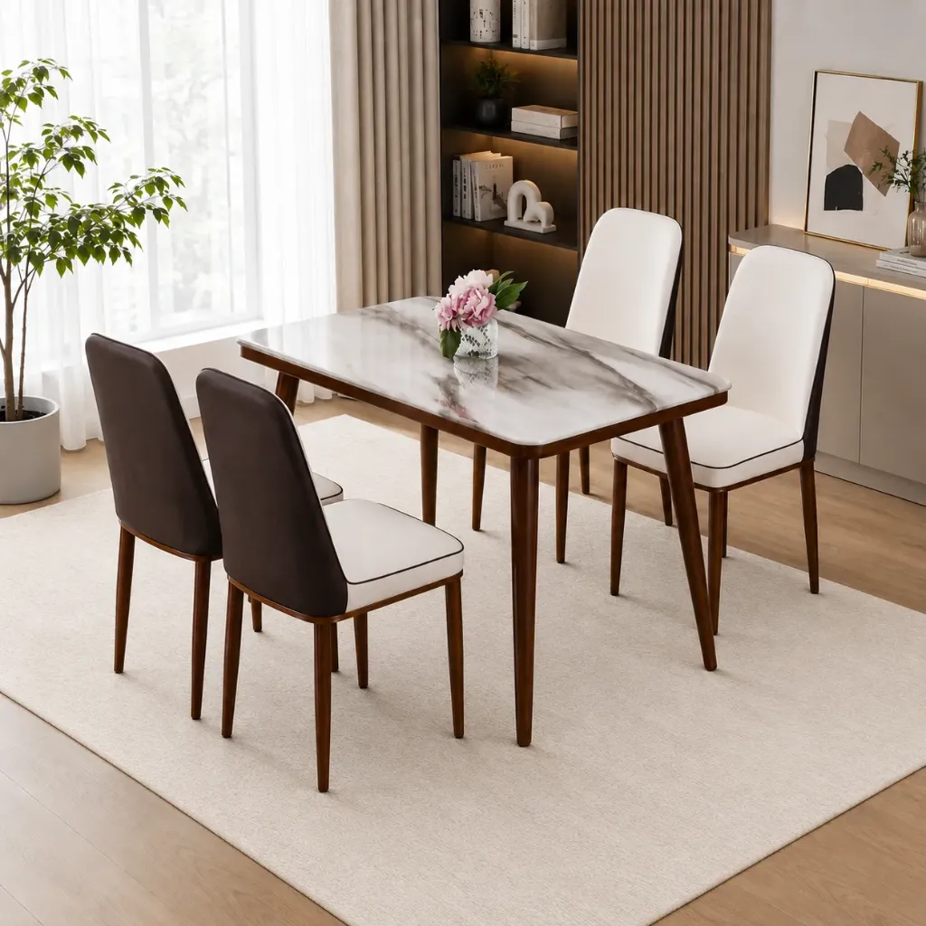 [TABLE1901-B11] Ensemble Table à manger en bois effet marbre + 4 chaises