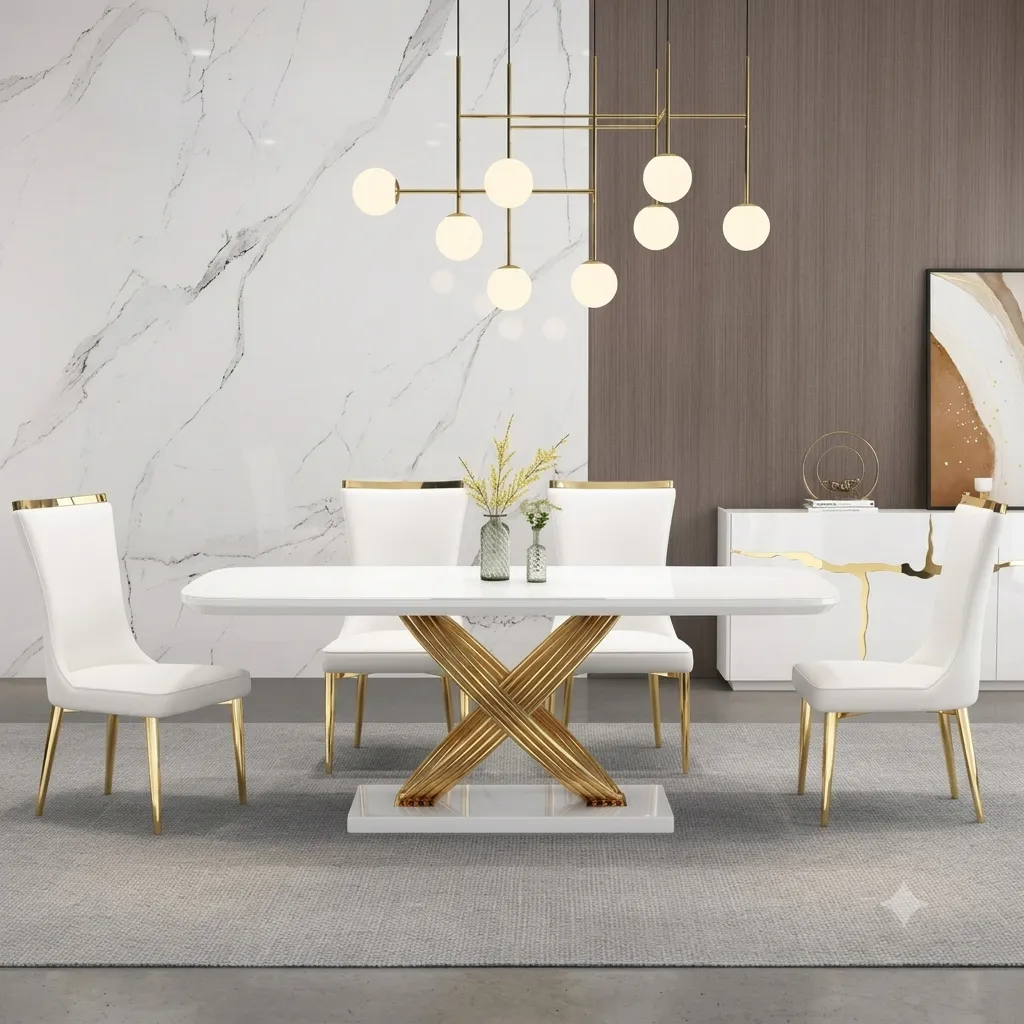 [TABLE-92644 + CHAISE-12082] PACK Table à Manger Royale + 6 chaises Royale