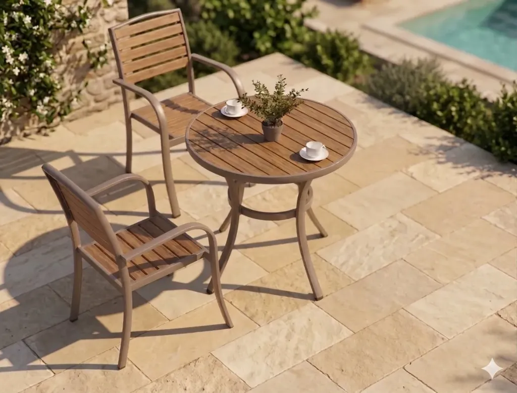 [TERRASSE-H1316ROND] Ensemble repas d'extérieur : Table ronde et 2 chaises assorties en aluminium