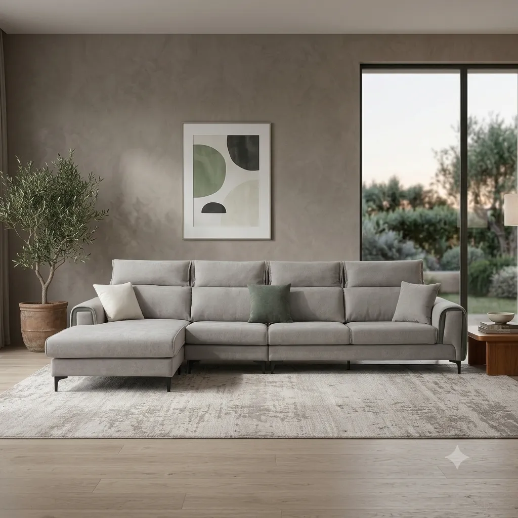 [SALON-8648-3] Canapé d’angle réversible beige élégant Rune