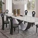 Danube - Table à manger pieds en céramique noir plateau marbre + 6 chaises Kate Noir