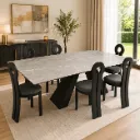 Andersen - Table à manger extensible pieds en céramique noir plateau marbre gris + 6 chaises Kate Noir