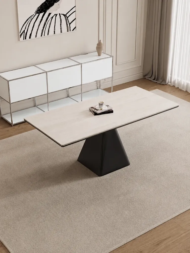 [TABLE-T27RECT] Bronx - Table à manger plateau en bois blanc rectangle pieds noirs
