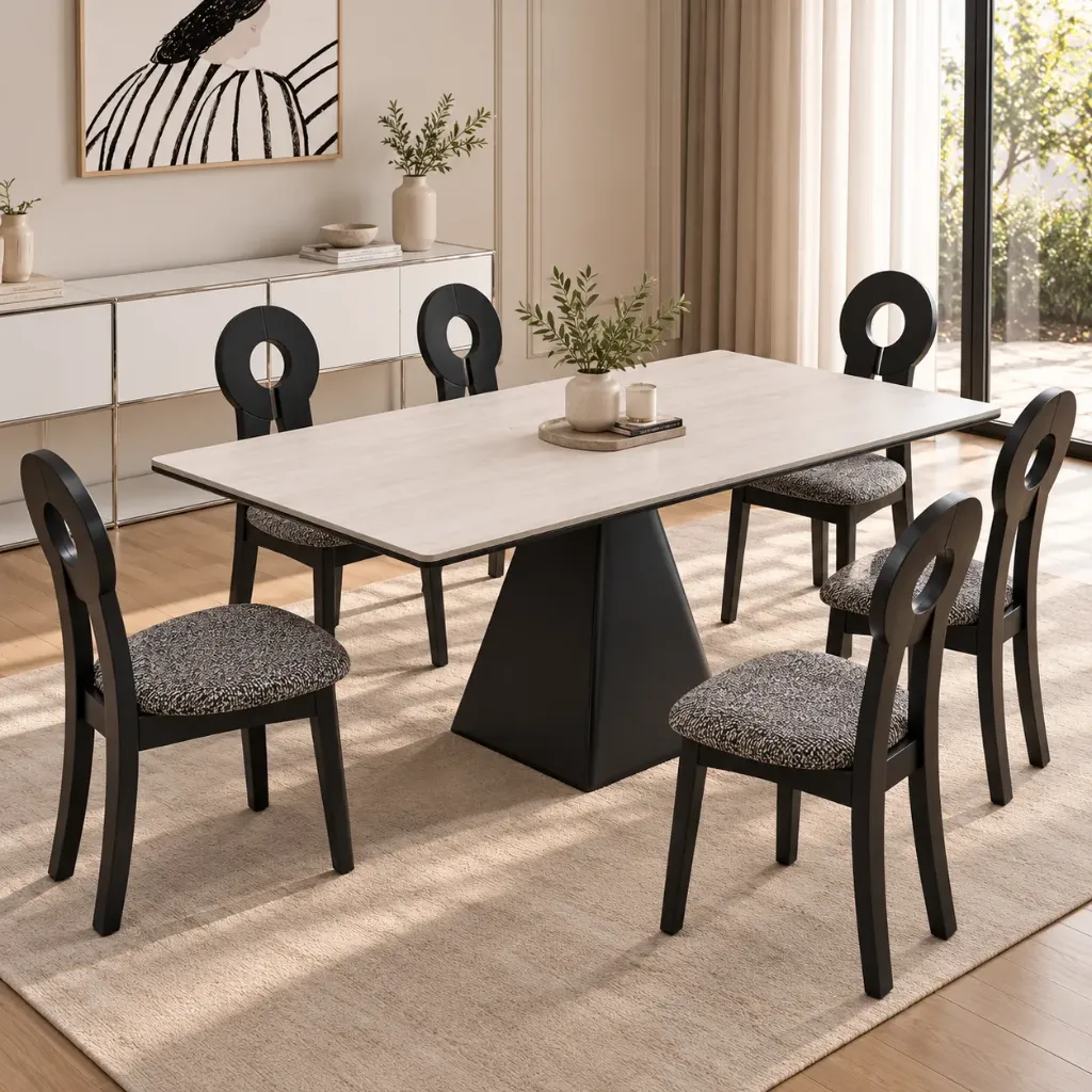 [TABLE-T27RECT] Bronx - Table à manger plateau en bois blanc rectangle pieds noirs