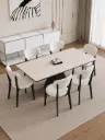 Bronx - Table à manger plateau en bois blanc rectangle pieds noirs + 6 chaises Ice Noir