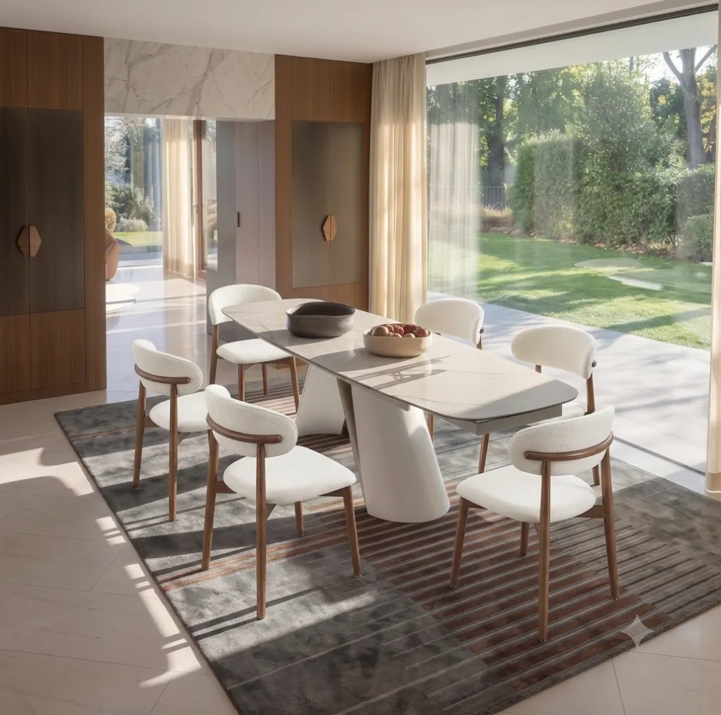 [[TABLE-T888] + [9207-BEIGE]] PACK Caldera - Table à manger extensible céramique + 6 chaises Hug beiges