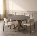 Alya - Table à manger ronde (6 personnes) + 4 chaises Cassie marron