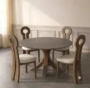 Alya - Table à manger ronde (6 personnes) + 4 chaises Kate Beige