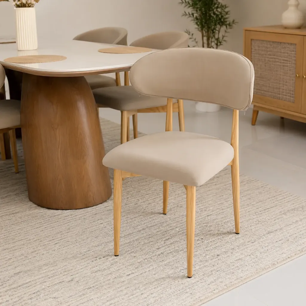 Ice - Chaise blanche assise beige pieds noirs