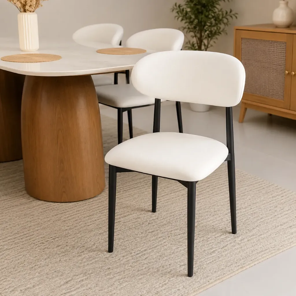 Ice - Chaise blanche assise beige pieds noirs
