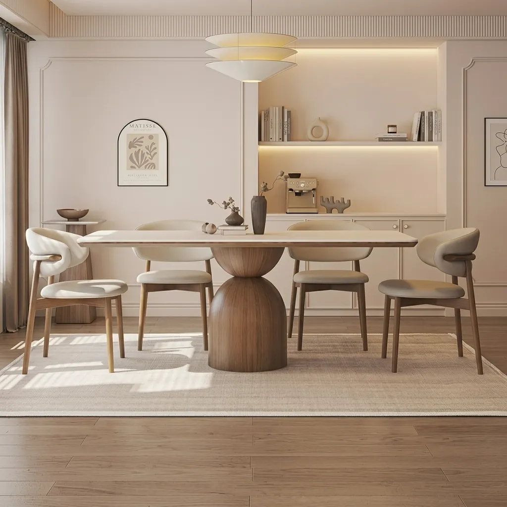 [TABLE-T26RECT + CHAISE-Y68 (6)] Ernest - Table à manger rectangle en bois (plateau blanc) + 6 chaises Cassie beiges
