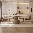 Ernest - Table à manger rectangle en bois (plateau blanc) + 6 chaises Cassie beiges