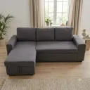 Saga - Canapé d'angle convertible avec coffre + 2 poufs