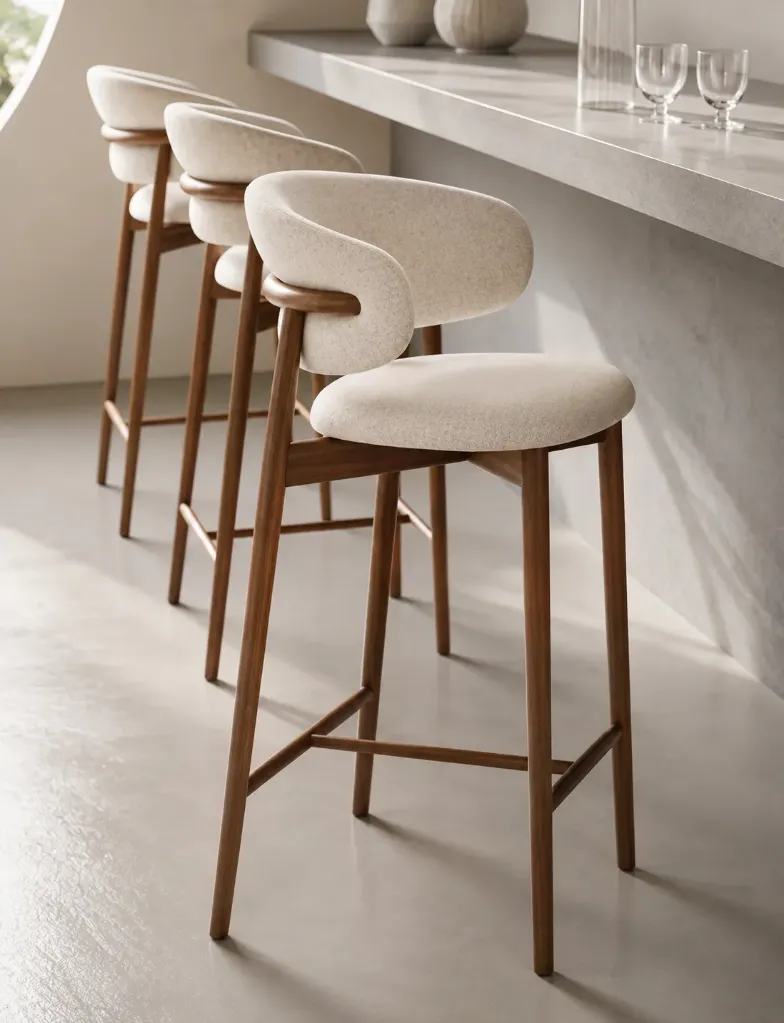 [CHAISEBAR-Y68] Cassie - Chaise Bar blanche assise marron pieds en chêne