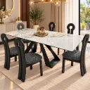 Andersen - Table à manger en céramique blanc extensible pieds noir en métal