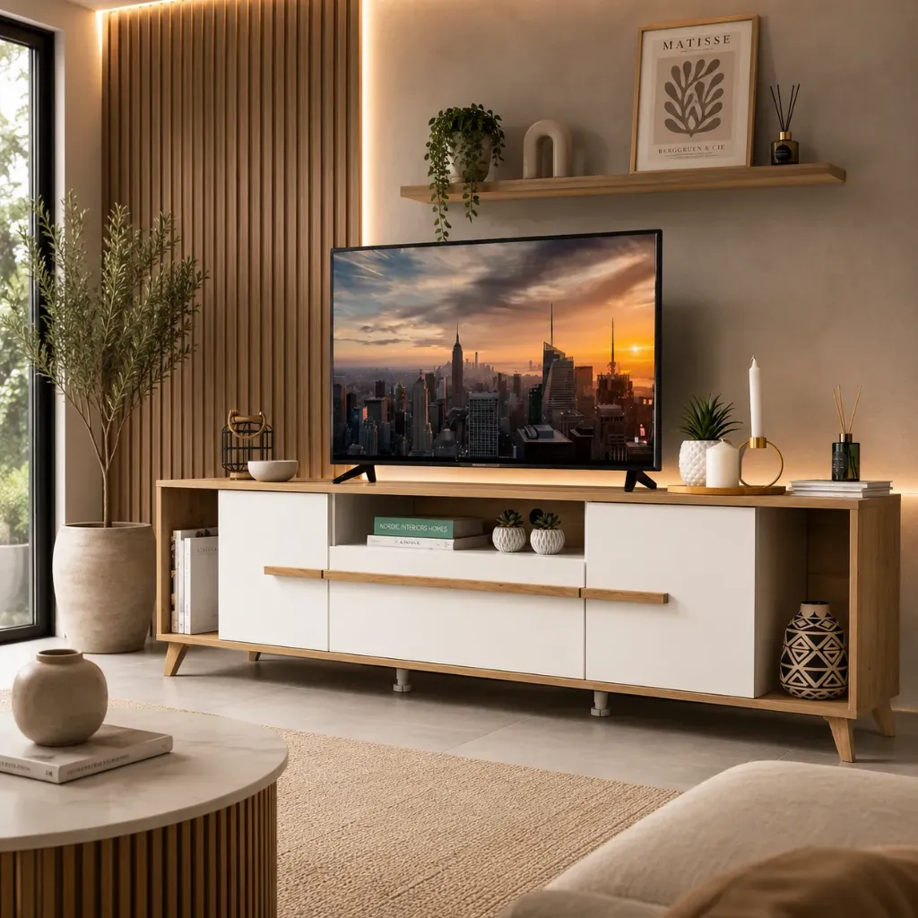 [ORLEAN-TV] Orléans - Table TV blanche en chêne