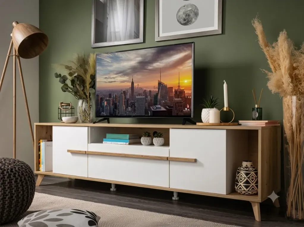 [ORLEAN-TV] Orléans - Table TV blanche en chêne