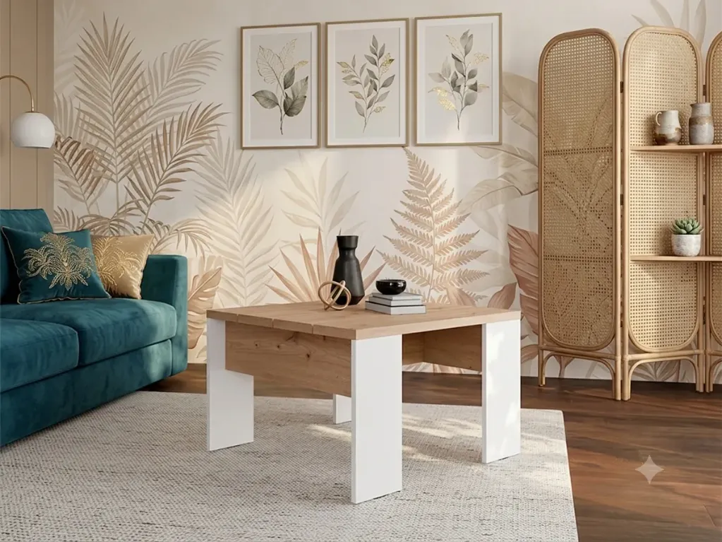 [MONTESE-TBCARRE] Montese - Table basse minimaliste carrée blanche en chêne