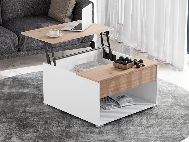 [TARANTO-TB] Taranto - Table basse Relevable carrée blanche en chêne