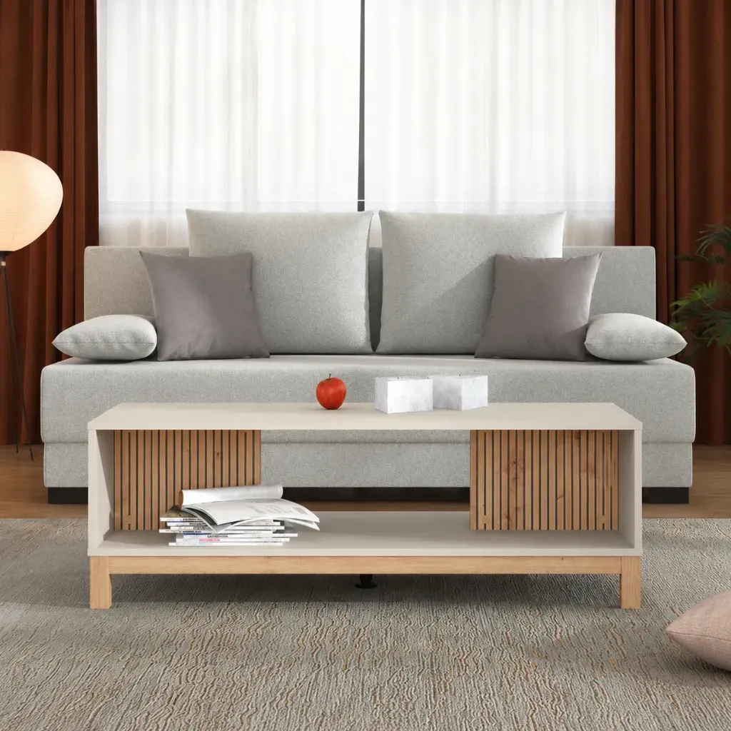 [ESSEX-TB] ESSEX - Table basse moderne avec façades à tasseaux en chêne