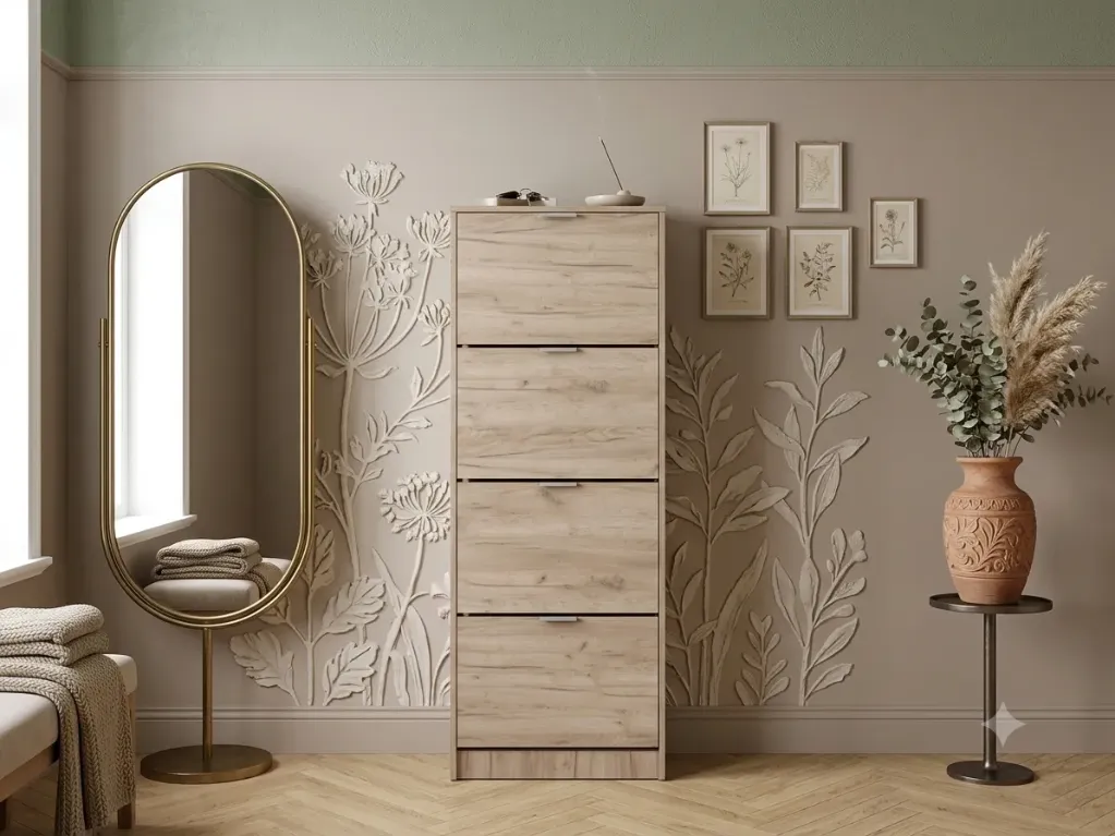 [CHAUS-BASE14] Compact - Meuble chaussure en chêne (4 portes)