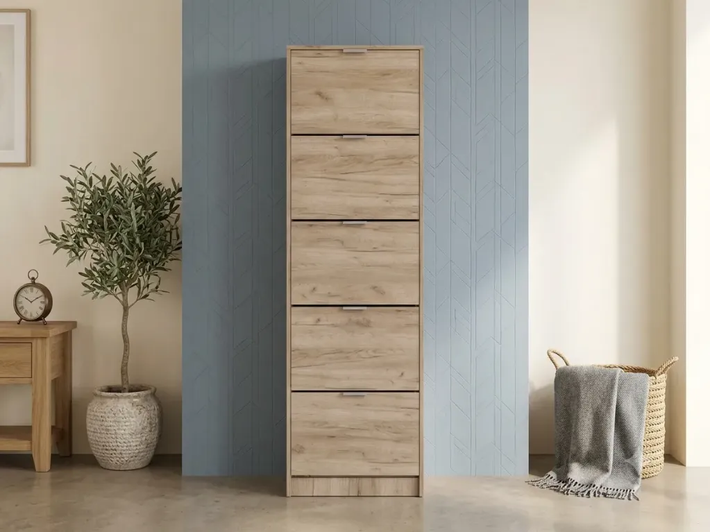 [CHAUS-BASE15] Compact - Meuble chaussure en chêne (5 portes)