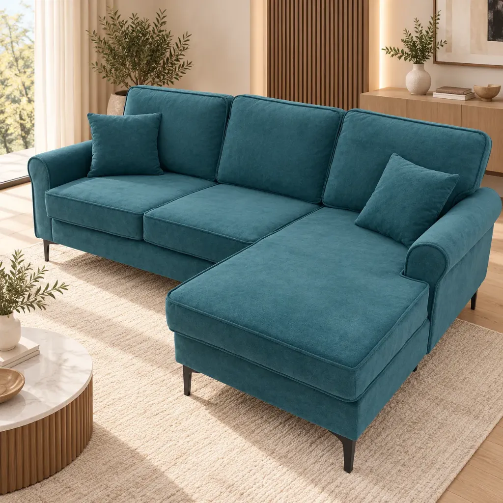 [SALON-ZY-2139] CANAPÉ D'ANGLE BLEU ZY 2139